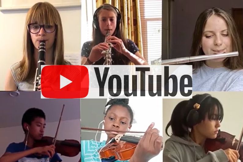Students playing instruments on YouTube video